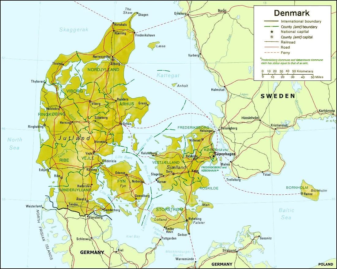 Mapa da dinamarca geografia 