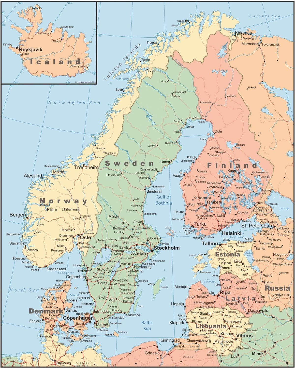 mapa da dinamarca e países vizinhos