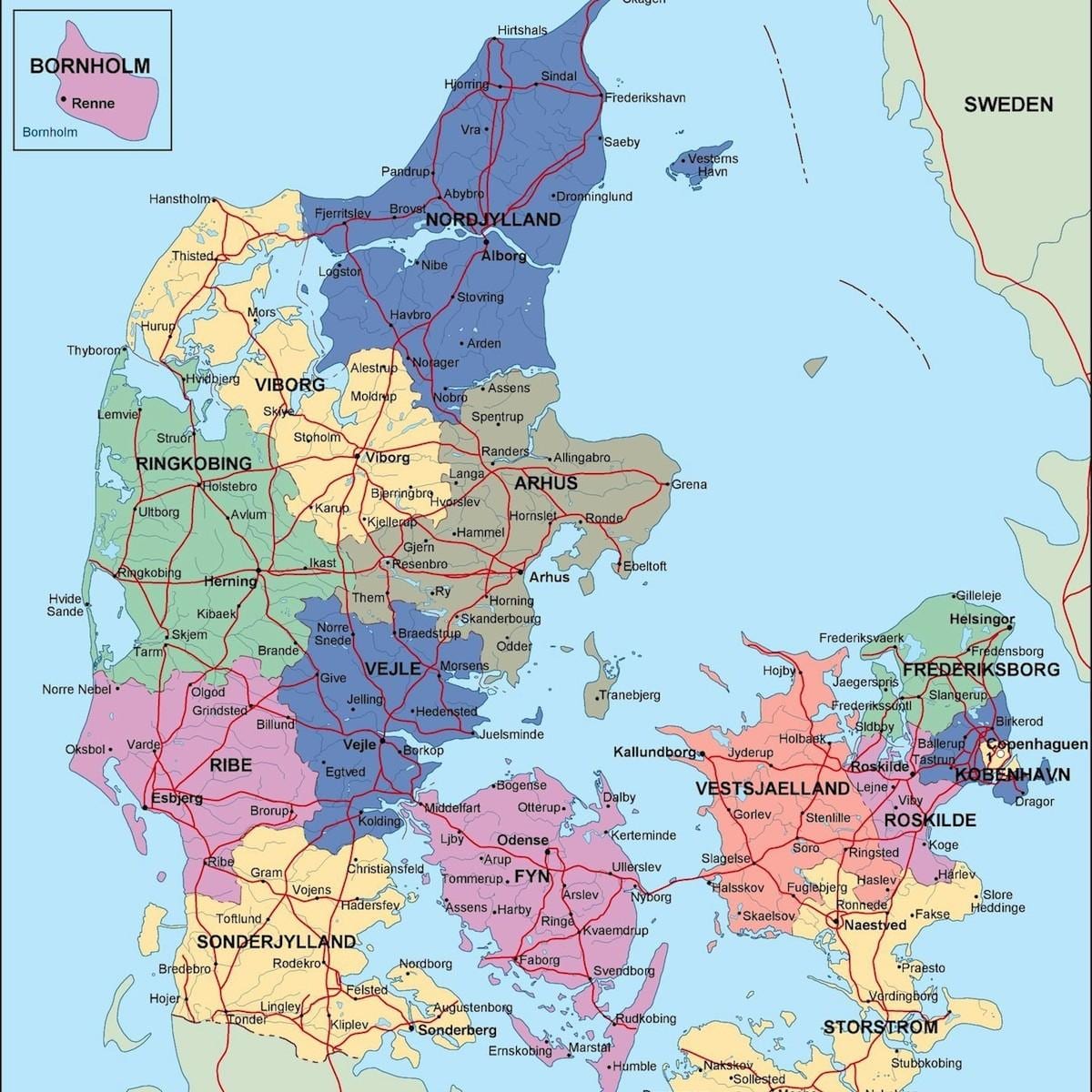 Mapa da dinamarca político