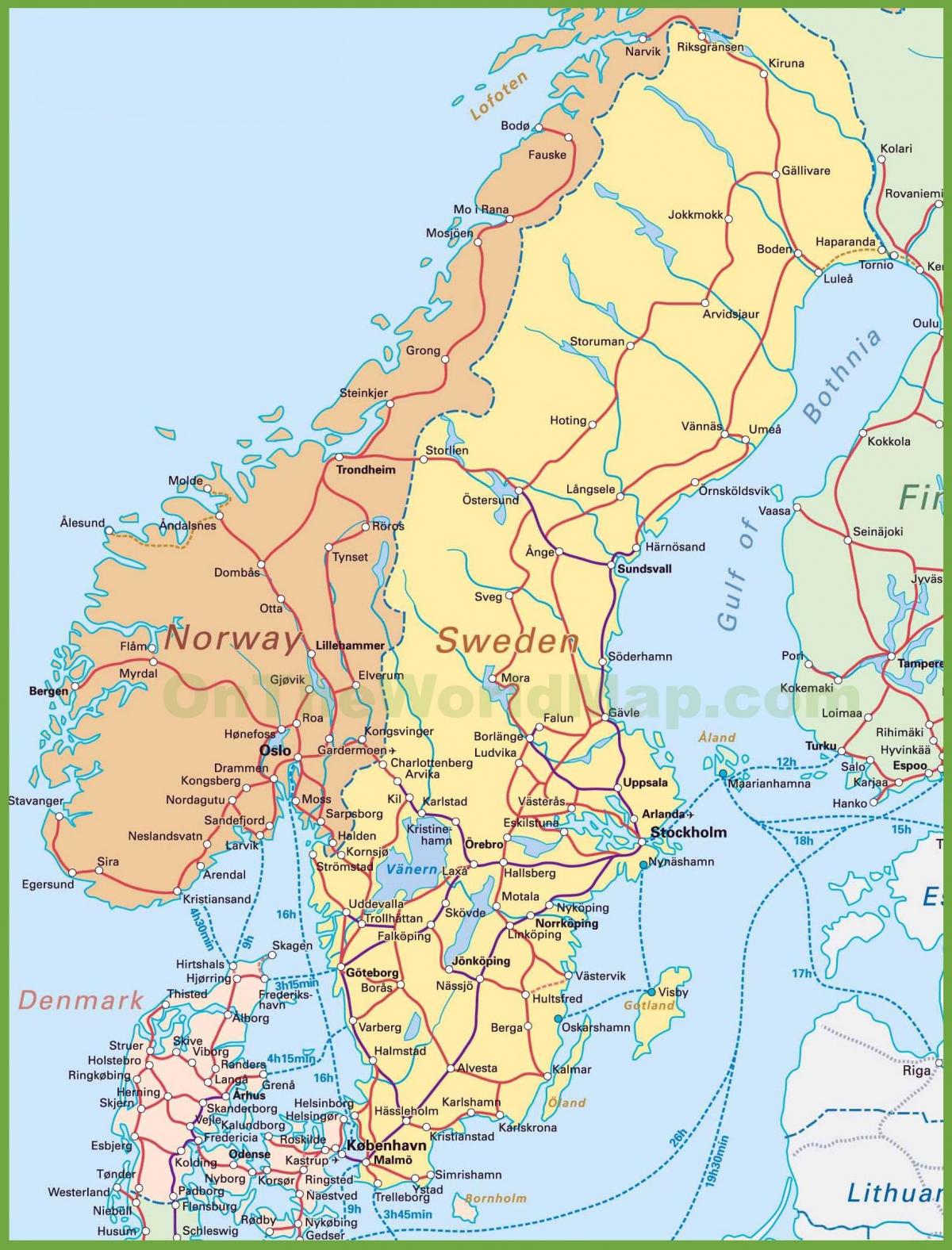 mapa da dinamarca e da noruega