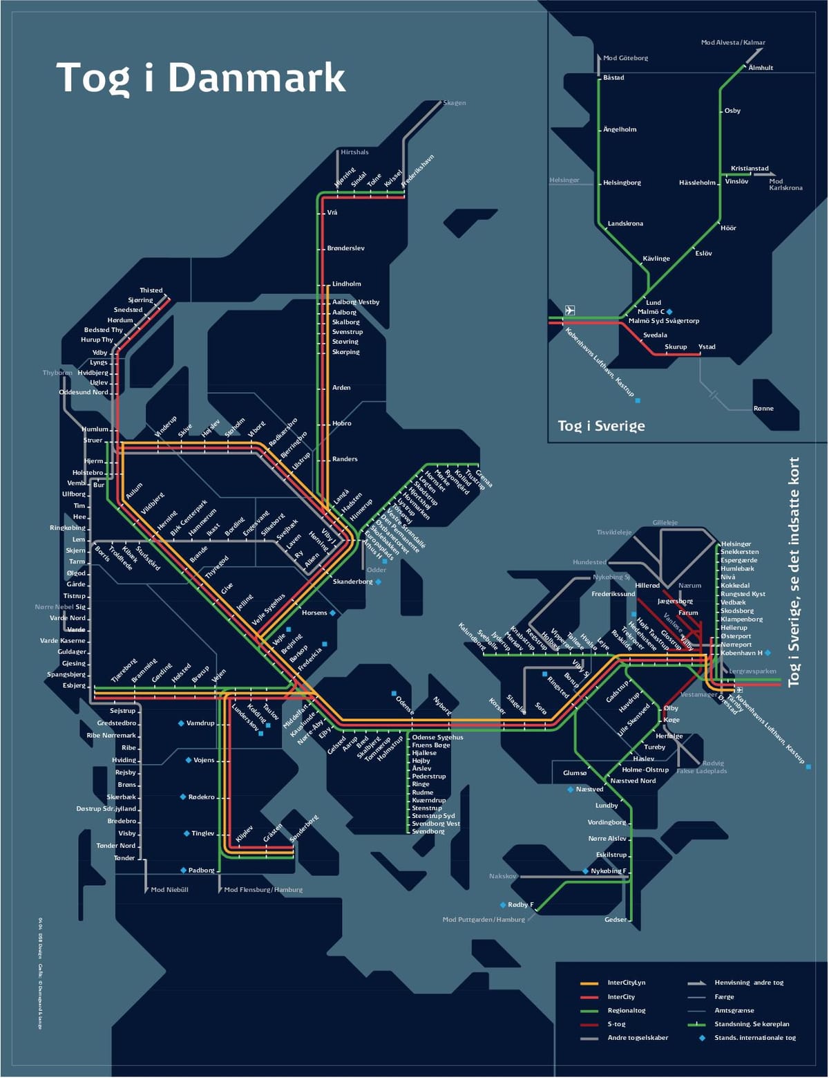 Mapa de comboios de copenhaga, dinamarca